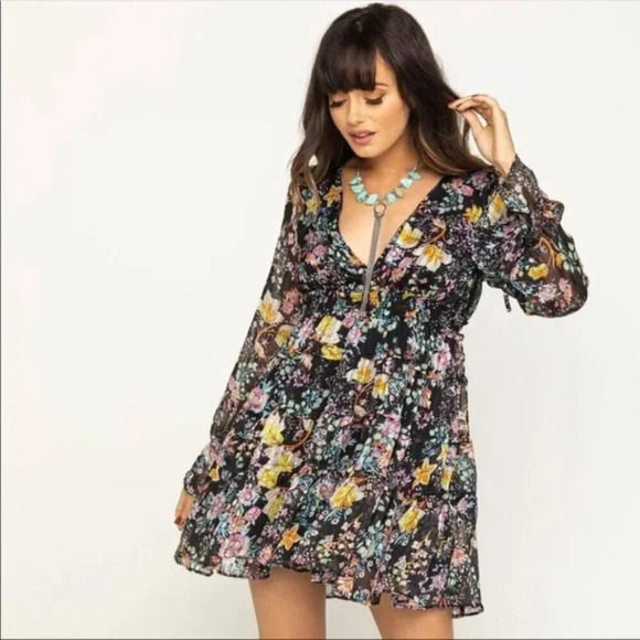 Free People Closer To The Heart Floral Tiered Puff Sleeve Dress Size Medium - Picture 7 of 13